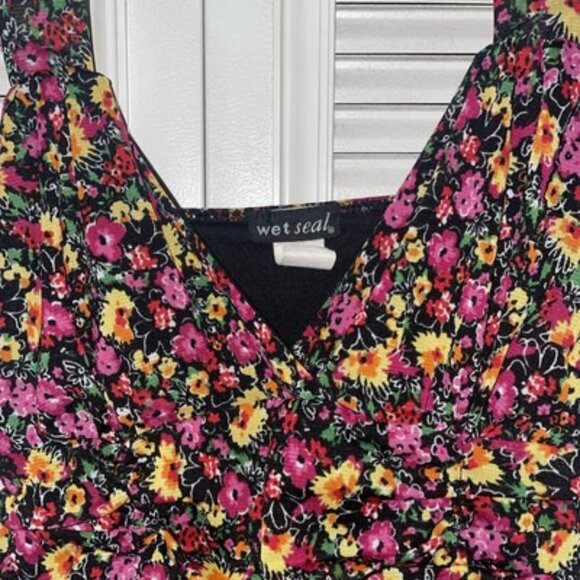 VTG Wet Seal Dress Floral Boho Tie Poof Hem Mini Dress Size M USA - Picture 2 of 11